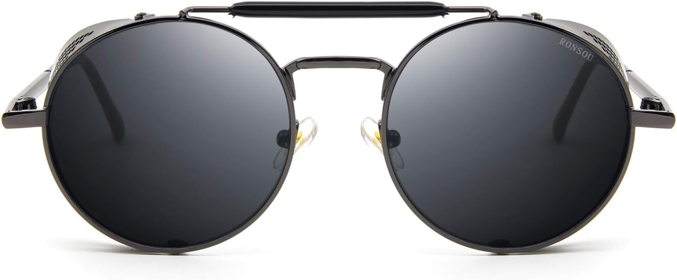 RONSOU Steampunk Style Round Vintage Polarized Sunglasses Retro Eyewear UV400 Protection Matel Frame - Image 2