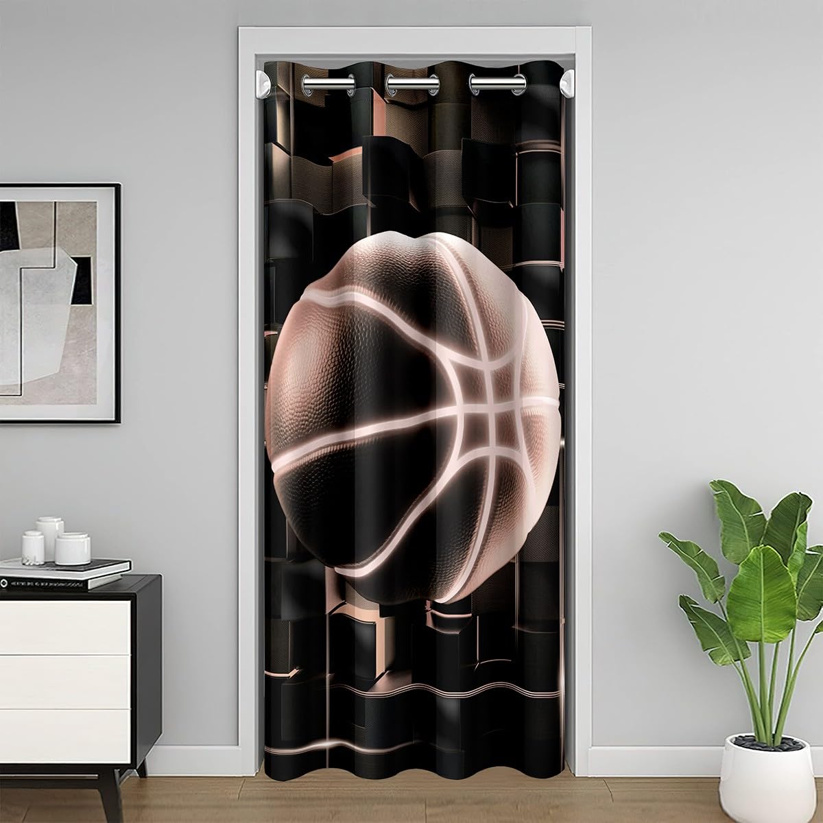 Rideau de porte basketball Homewish occultant 106x203 cm pour chambre de garçon