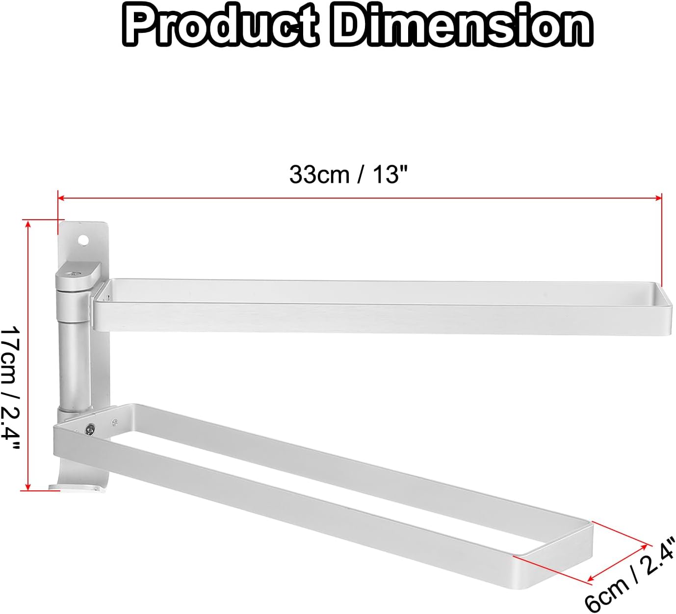 uxcell Swivel Hand Towel Holder, 180 Degree Swivel Towel Rack 2 Arm Folding Bathroom Towel Hanger for Bath, Aluminum Alloy Wall Mounted Towel Holder Storage Space Saving, Silver
