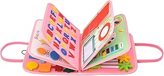 Garende Brinquedos montessori de tabuleiro ocupado, brinquedos de tabuleiro de atividades sensoriais, meu primeiro livro, livro de aprendizagem silencioso, rosa