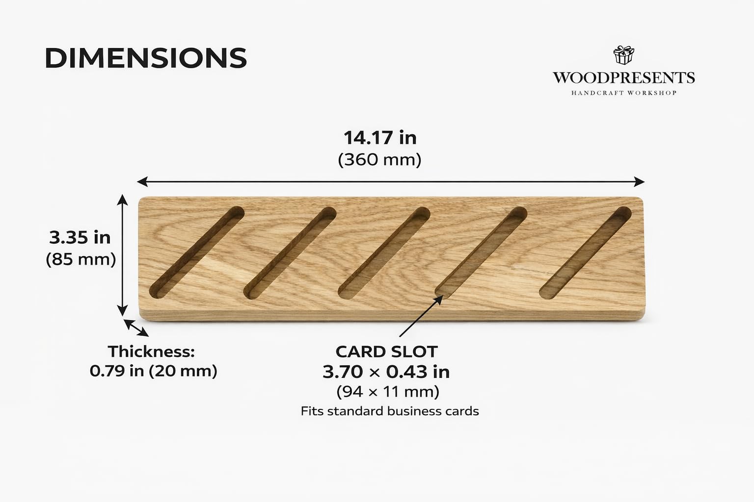Portatarjetas de visita múltiple de madera de roble, moderno soporte para tarjetas de 5 ranuras para escritorio de oficina, organizador profesional perfecto para hombres y mujeres, diseño elegante y