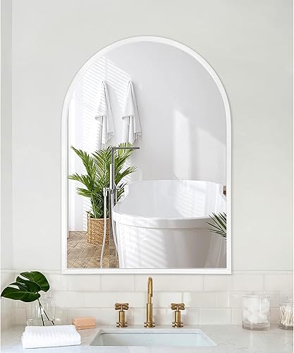 Miniatura 225 de Espejo de pared arqueado negro con marco de aleación de aluminio, espejo de baño de metal cepillado, espejo montado en la pared para sala de estar