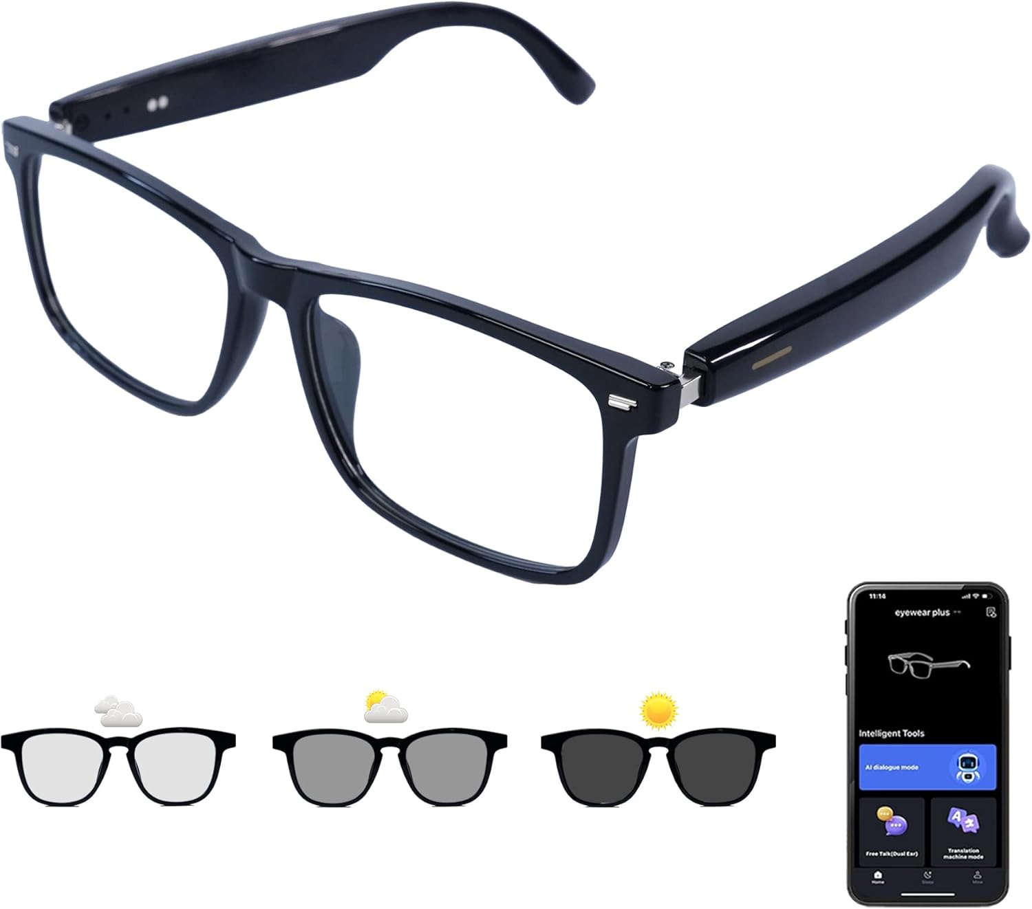 AI Smart Glasses Polarized Audio Sunglasses with Speaker Translation Glasses 164 Language Open Ear Sound Mic Blue Light Glass UV Protection Outdoor Glass for Women Men