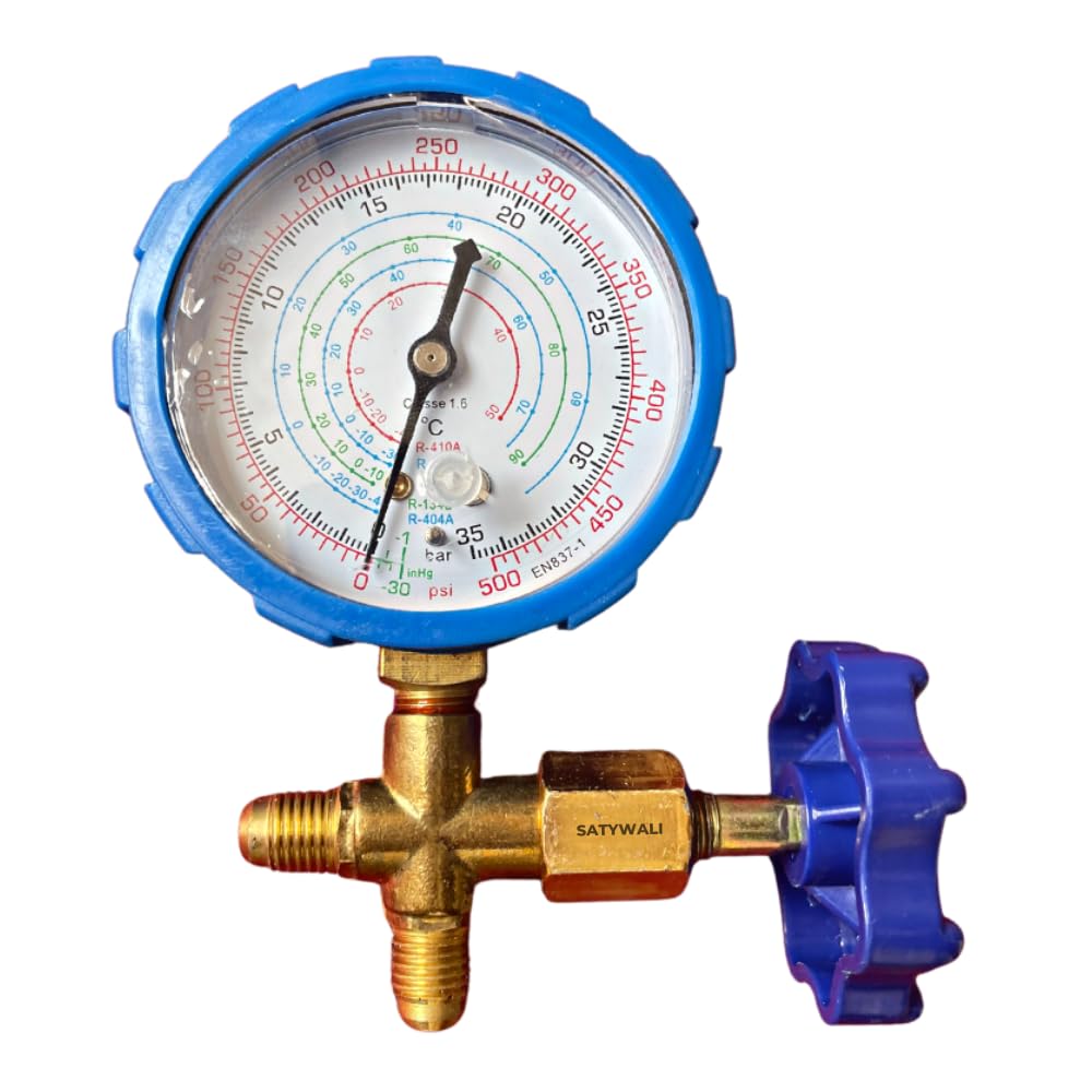 SATYWALI Single Gauge Manifold Pressure -30 to 500 Psi Compatible For All Gases R22, R134, R410A, R404A etc