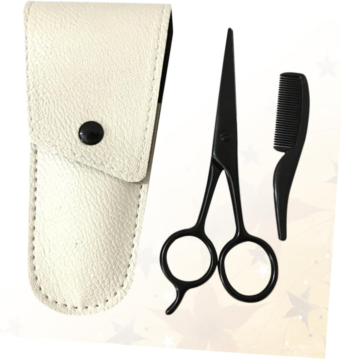 3pcs Beard Grooming Kit Stainless Steel Scissors Small Precision Trimming Tools for Men Includes Beard Comb and Apricot Leather Case