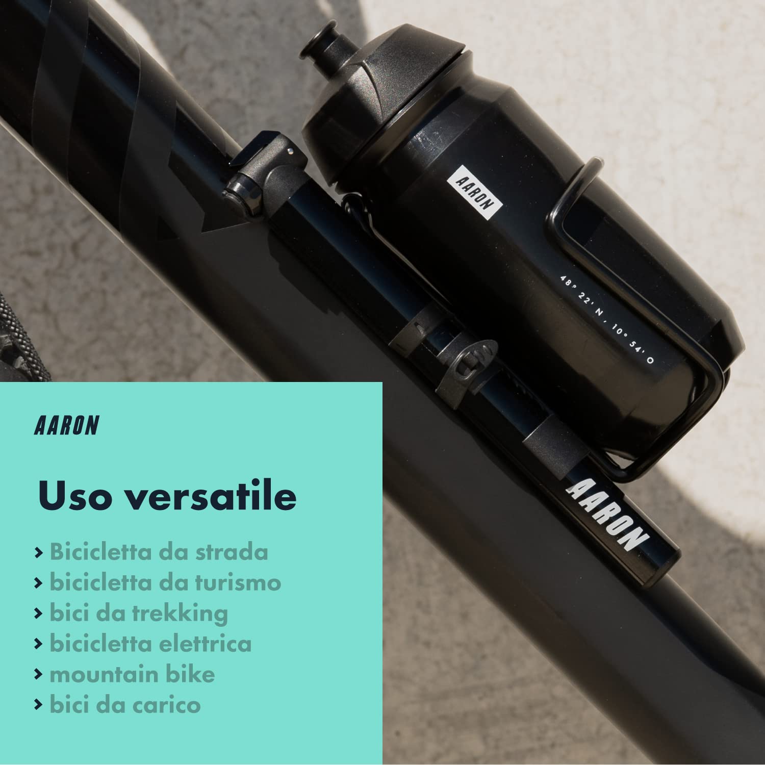 AARON Pocket One Mini pompa per bicicletta per tutte le valvole - Pompa ad aria compatta adatta a tutti i telai - Pompa manuale per viaggi con kit di gonfiaggio gratuito - Pompa a ruota in nero/grigio