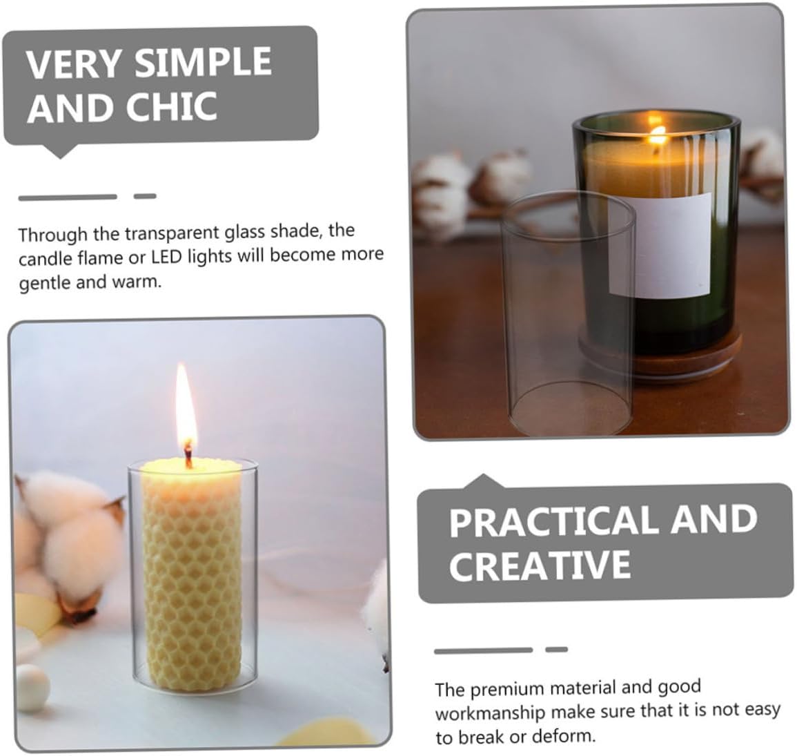 Sosoport 4pcs Glass Candle Covers Cylinder Candle Shades Windproof Holders Simple Design for Home Decor