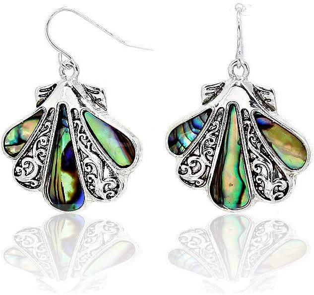Silver Filigree Abalone Clamshell/Mussel/Oyster Shell Drop Earrings