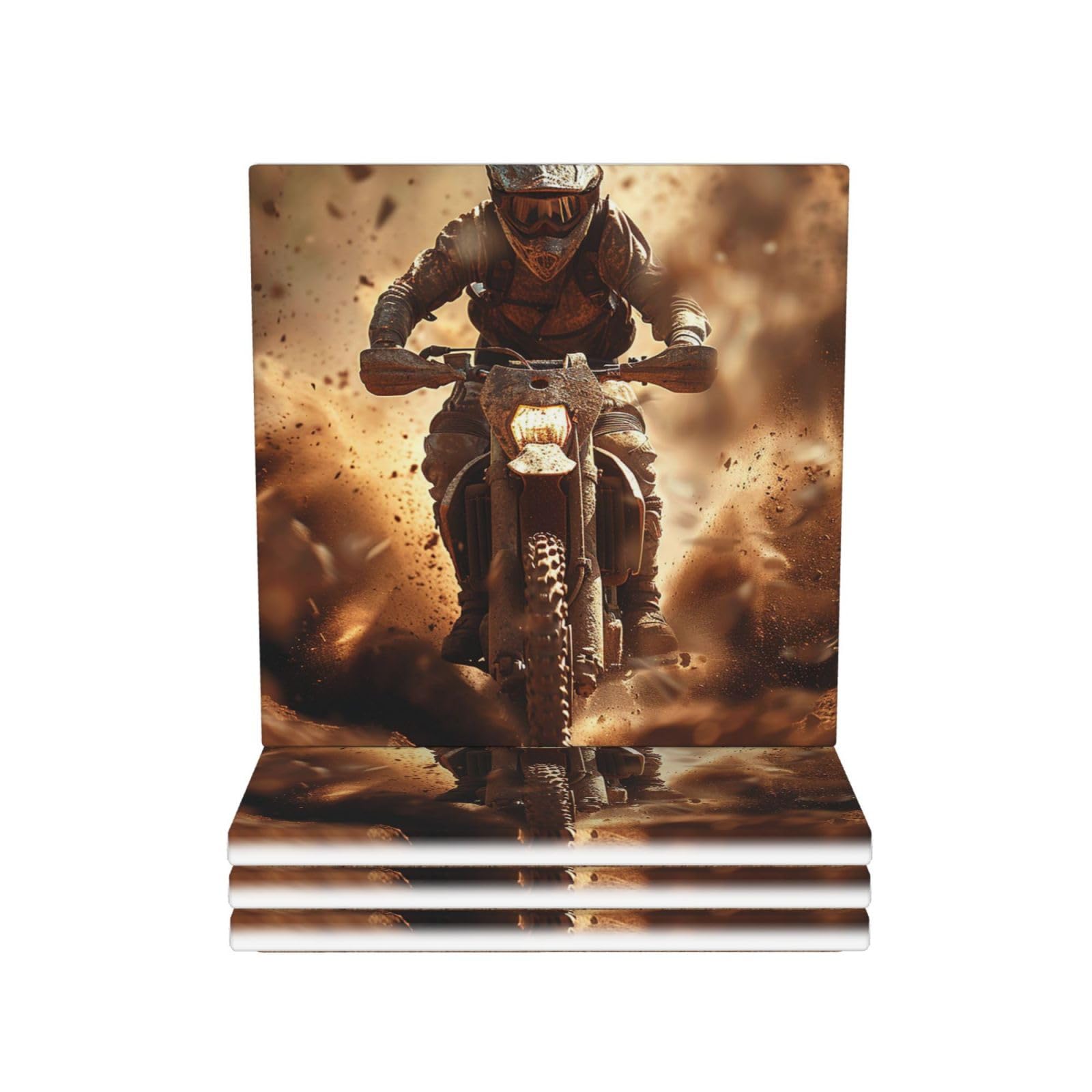 Drink Coasters Set of 4 Ceramic Coaster Motocross Coasters for Drinks Cups Mugs Mat Pads Absorbent Non-Slip Decorative Cup Coaster for Coffee Table Kitchen Bar Home Decor