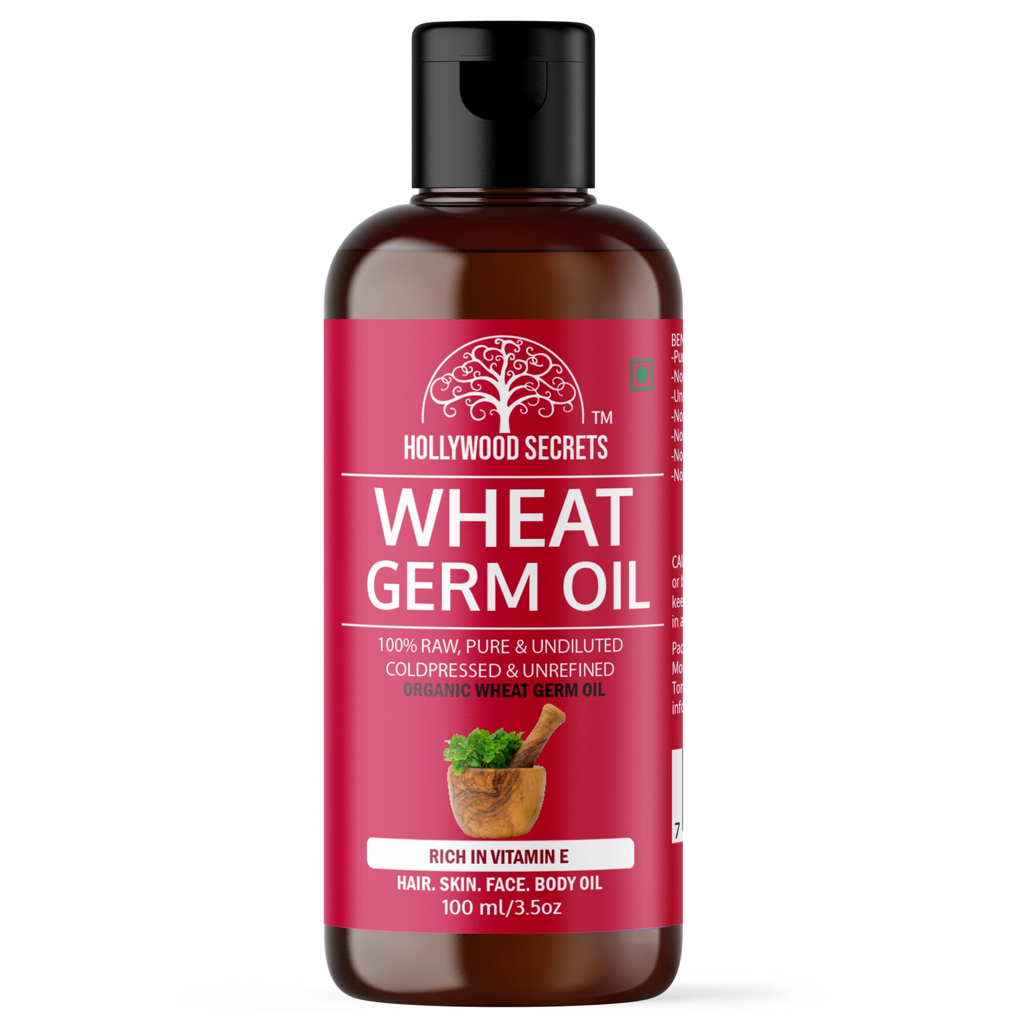 Hollywood Secrets Organic Pure Wheat Germ (Wheatgerm) Oil Skin Hair Face 100 ml