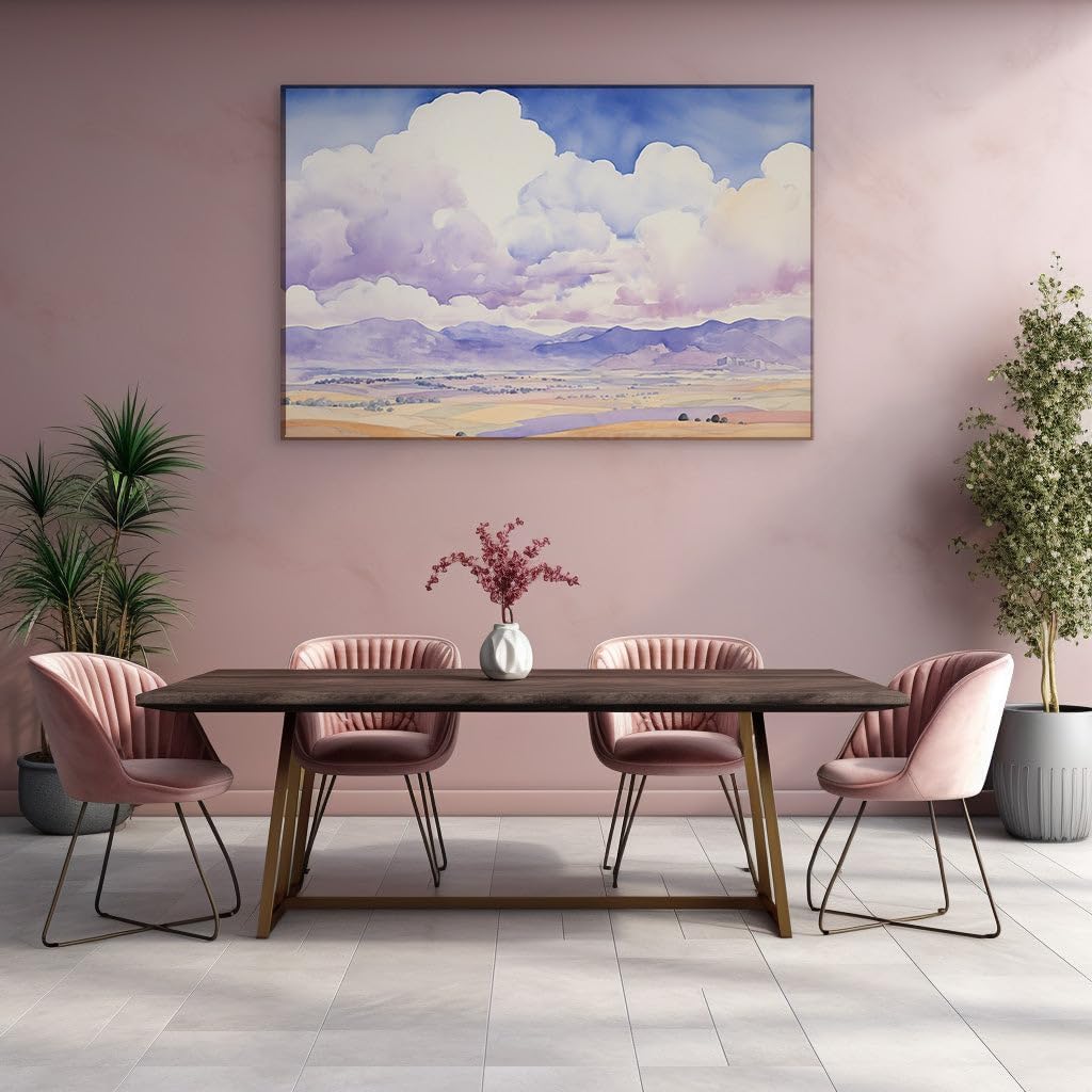 Canvas for Living room. A Tranquil Expanse: The Serene Beauty of a Mountainous Field in Yellowish-Brown Hues, 27 x 18 inch Canvas Wall Art - Ready to Hang