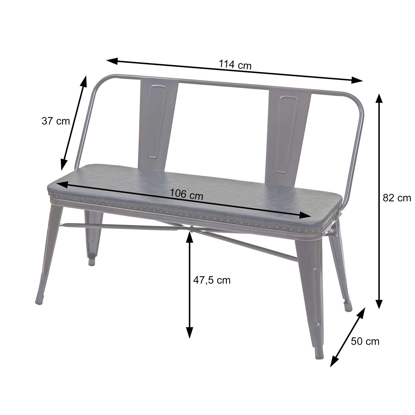 Mendler Banc à 2 Places Similicuir Noir Gris HWC-H10