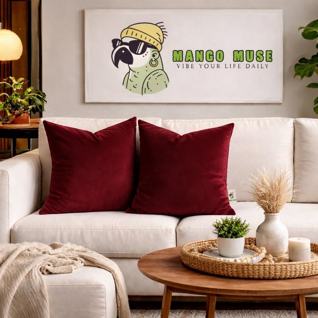 Velvet Pillow Covers 18x18 Set of 2 | Soft Plush Decorative Throw Pillow Cases | Hidden Zipper Home Decor (Wine Red) - Image 3