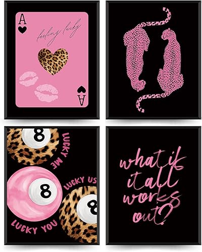 Miniatura 24 de ETVISO Juego de 4 impresiones artísticas de pared de 8 bolas de guepardo retro Y2K color azul claro, con texto en inglés «What If It All Workout»,