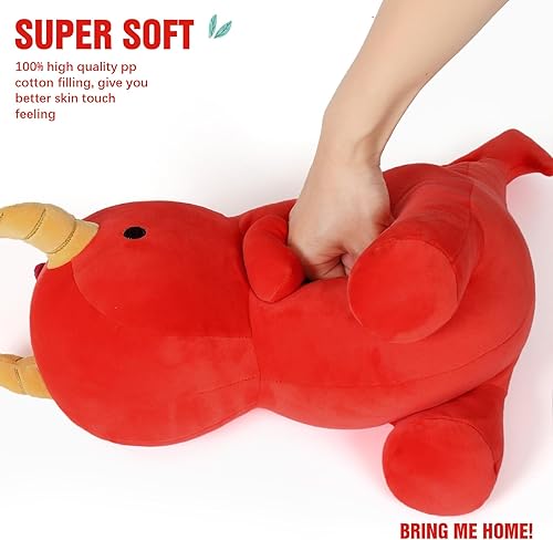 Miniatura 7 de Ditucu Lindo dinosaurio de peluche de dragón, juguetes de animales de peluche de dinosaurio suave, regalos de cumpleaños para niños y niñas, rojo,