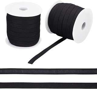 NBEADS 50 Yards Bra Strap Elastic, 0.47 inch Underwire Casing Elastic Band Flat Nylon Elastic Bra Band Replacement Bra Cover Band Ribbon with Plastic Spool for Sewing Accessories, Black