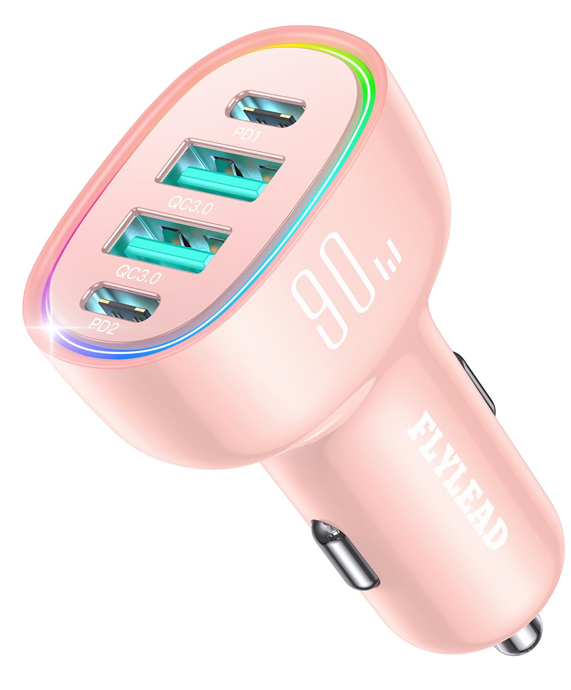 Ładowarka samochodowa USB C, 4 porty 90 W, super szybkie ładowanie do iPhone'a 17, adapter samochodowy, podwójny PD 45W typ C i QC 3.0 USB A, wieloportowa zapalniczka samochodowa, akcesoria do iPhone