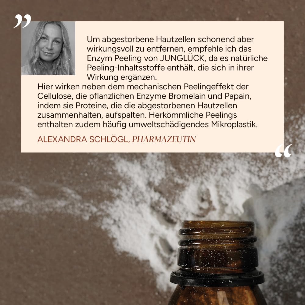 JUNGLÜCK Enzym Peeling Gesicht - Vegan | Natürlich feines Pulver regt die Zellerneuerung an und mildert dank 10% Vitamin C Pigmentflecken & Pickelmale | Mildes mechanisches Gesichtspeeling