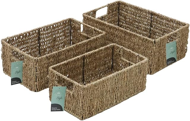 JVL Seagrass Set of 3 Rectangular Storage Baskets