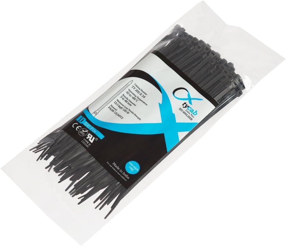 SureLock TyCab Cable Ties 200 mm by 3.6 mm Black (Pack of 100)