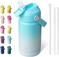Vista 31 de BJPKPK - Botella de agua aislada con tapa de popote, termo grande de 40 onzas, botellas de agua de acero inoxidable libres de BPA a prueba de fugas