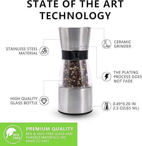 Miniatura 4 de Molinillo de pimienta molinillo de pimienta profesional recargable con 5 niveles ajustables molinos gruesos molinillo de sal de acero inoxidable