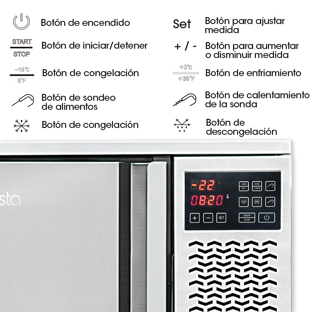 Vesta Precision Abatidor de Temperatura Compacto BF200 con Capacidad 3 Bandejas GN 1/2 | Hasta 7kg de Producción | Arcón Congelador para Enfriar y Congelar Alimentos en Tiempo Reducido