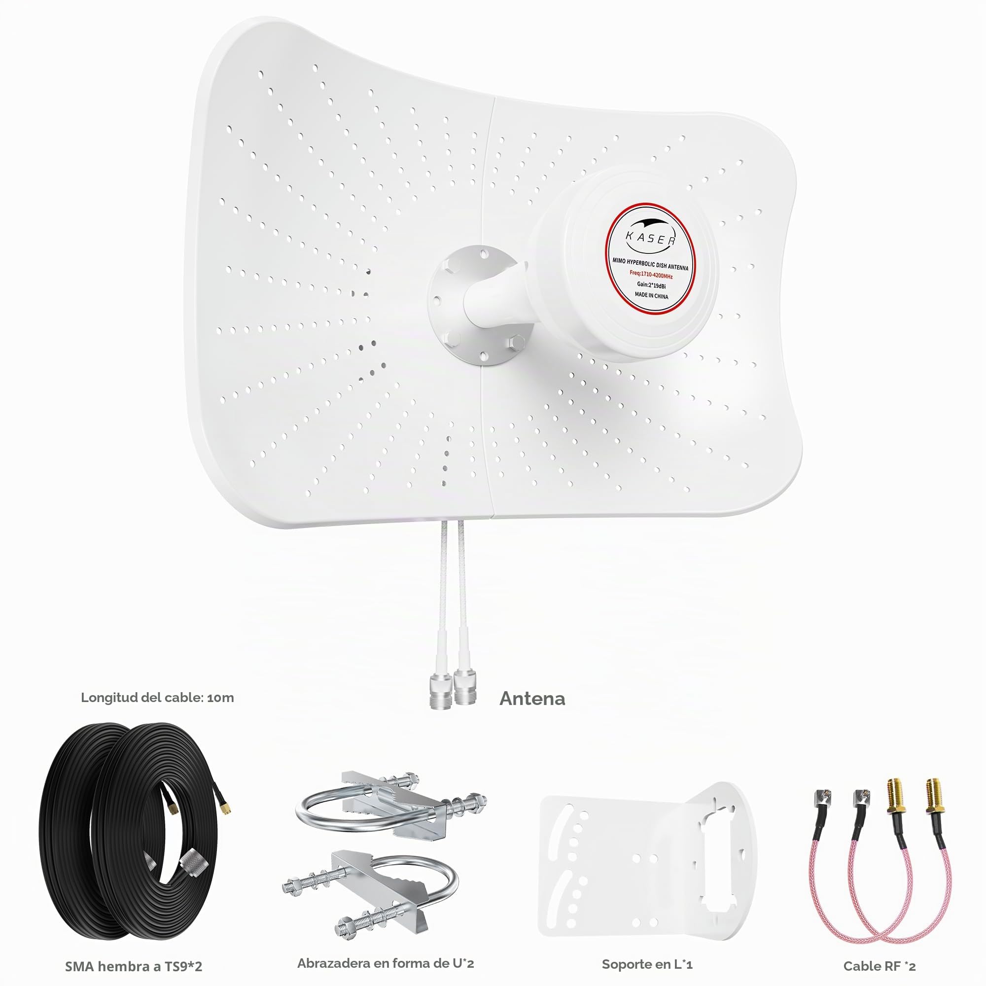 KASER Antena 5G 4G LTE MIMO 1710-6000 MHz Ganancia hasta 19 dBi compatible para Router 5G 4G Conector N-SMA con TS9 - X2 Cables 10M