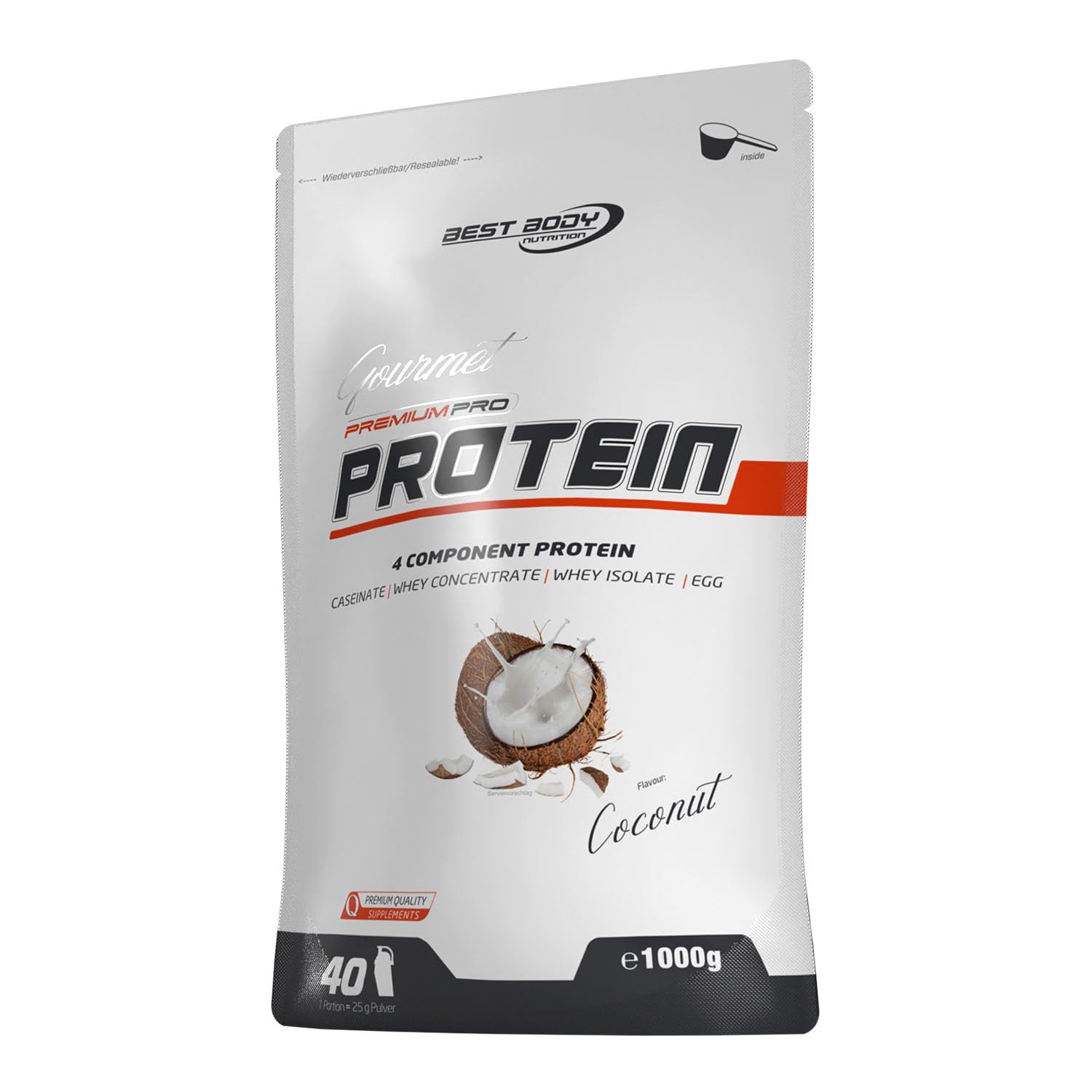 Best Body Nutrition Gourmet Premium Pro Protein Coconut 1000 g – 4-Component Protein Blend (Caseinate, Whey, Isolate, Egg) – Shake protéiné crémeux – Nutrition fitness & musculation