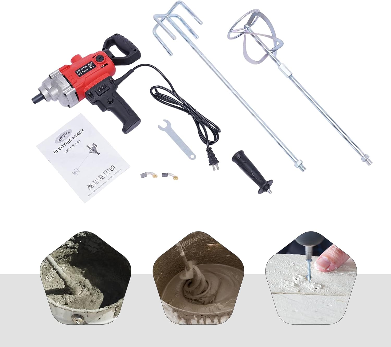 Corded Heavy Duty Drill Mixer Set with Spade Handle 1/2Inch Electric Mixing Drill Machine 2400W Motor Concrete Mud Mixer Cement Paint Mortar Mixer Machine