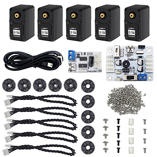 LewanSoul LX-16A Full Metal 17kg High Torque Serial Bus Servo Robotic Servo with Debug Board and Servo Controller(Pack of 5, Control Angle 240)