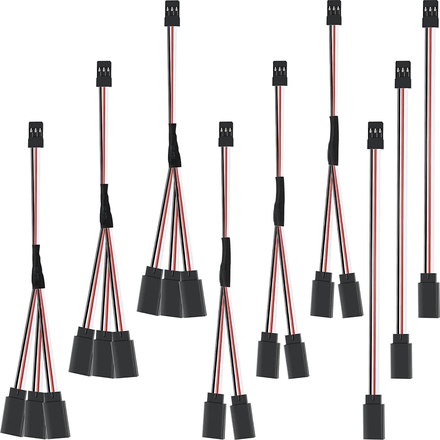 RUNCCI-YUN 9 szt. RC Servo Extension Cable, JR Servo Cable, kabel serwo 3-pinowy JST, przedłużacz JR, 3 rozmiary 15 cm (kabel 1 do 2 Y i 1 to 3 kable)