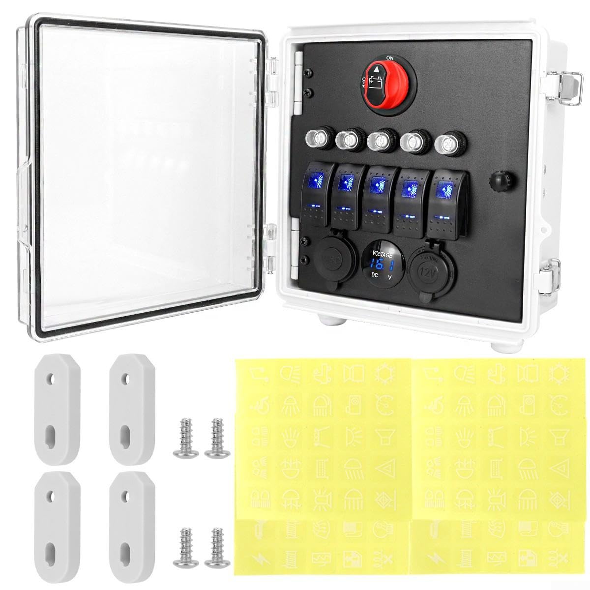 Panel de conmutación de 12 V, 5 capas, aluminio, protección IP65, barco (B)