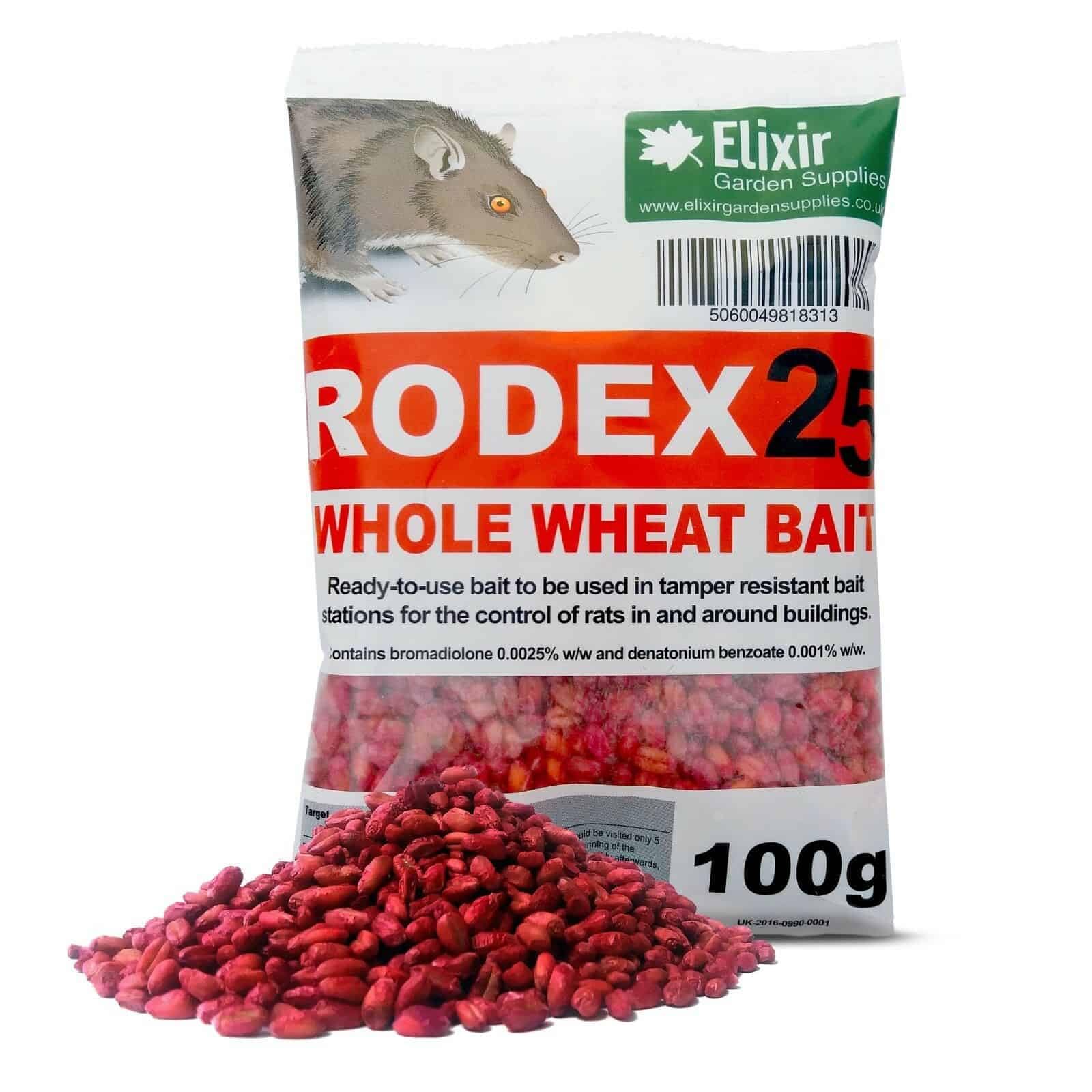 Elixir Gardens Rodex 25 Rat and Mouse Poison | 100g Sachet x 03 | Wholewheat Grain Fast Acting & Highly Effective Vermin Rodent Pest Control | Quantities 1-60 Available