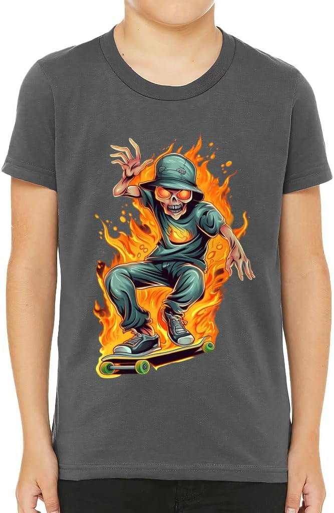 Skateboarder on Fire Kids' T-Shirt - Skeleton T-Shirt - Cool Tee Shirt for Kids