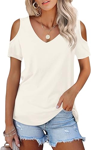 Amoretu Camisetas básicas de manga corta con hombros descubiertos para mujer