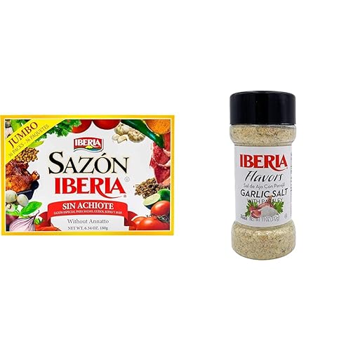 Sazon Iberia sin Achiote 6.34 onzas (36 paquetes) + sal de ajo Iberia con perejil, 11 onzas