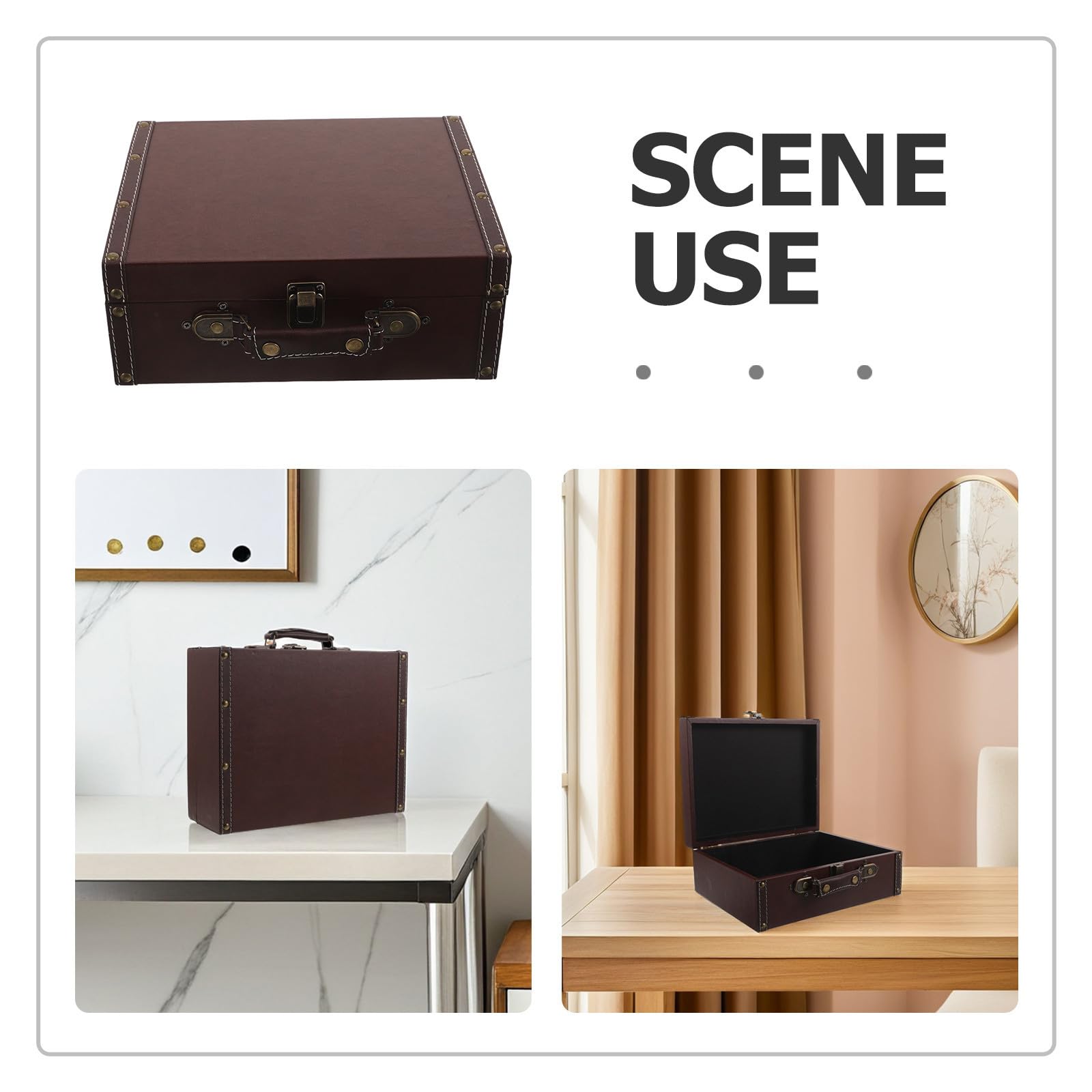Vintage Holztruhe Fotorequisite, kleiner Retro Vintage Koffer, braun mit PU Leder, für Fotoshooting und Schaufensterdekoration