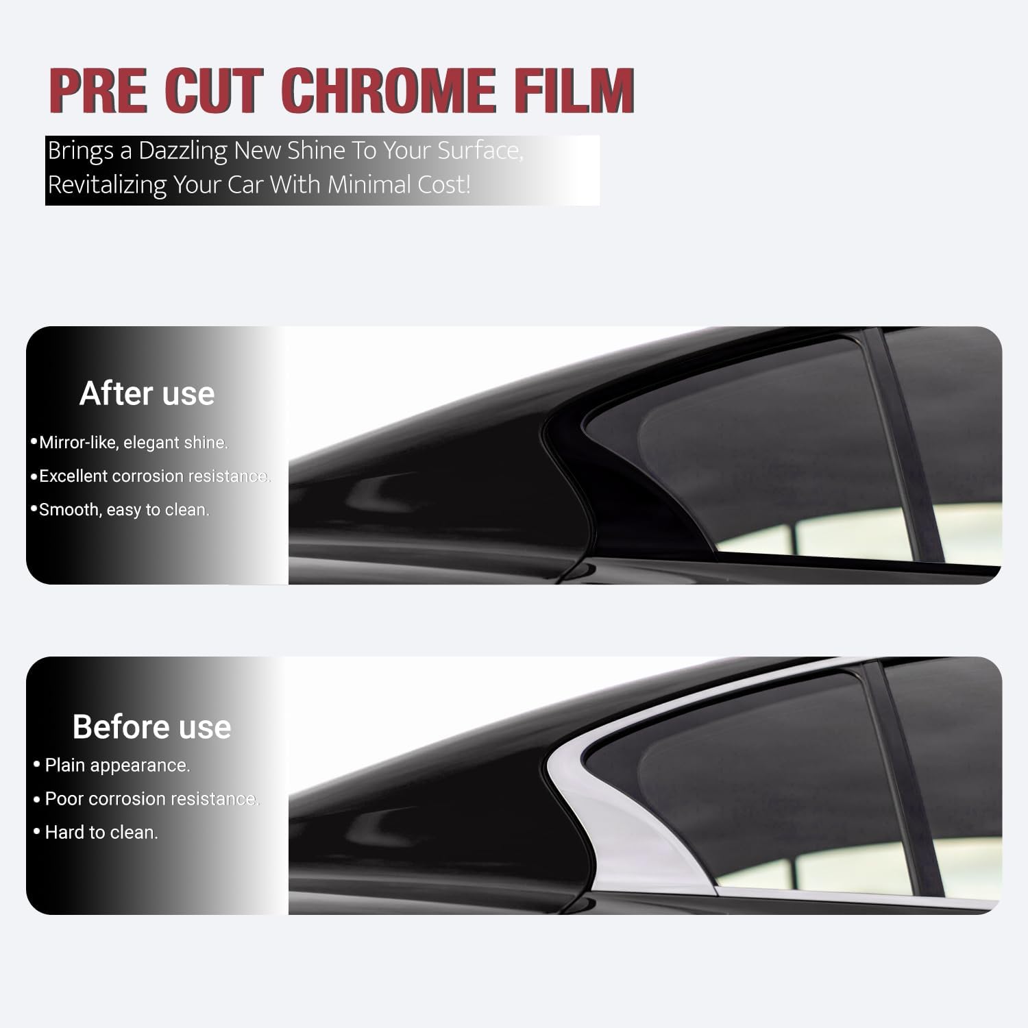 Side Window Trim Chrome Delete Vinyl Wrap Overlay fit for 2014-2023 Infiniti Q50 Q50S Accessories with Blackout Film Gloss Black Kits