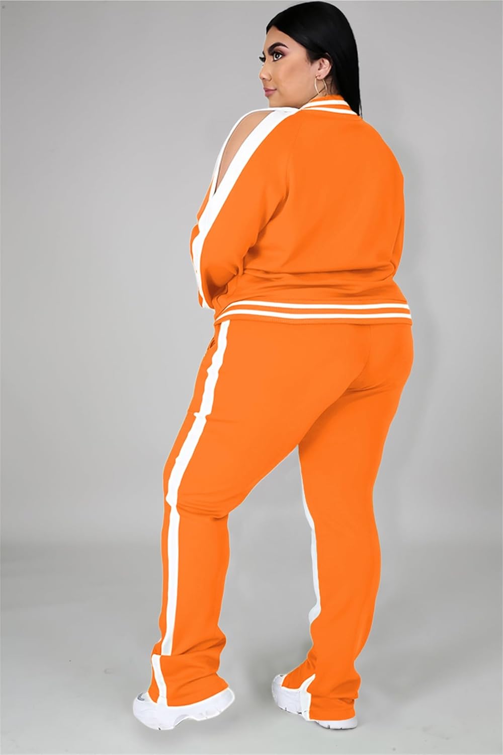 Womens Jogging Suits Plus Size Tracksuit Stripe Jackets Sweatpants 2 Piece Sweatsuits Set