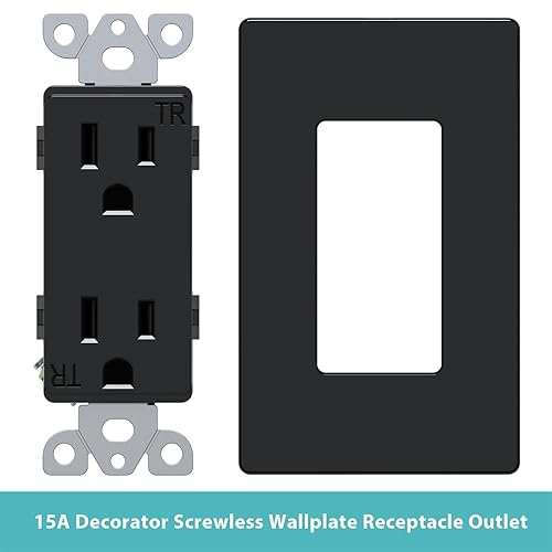 Miniatura 5 de WEBANG Salida de receptáculo decorador, placa de pared sin tornillos incluida, salida de pared resistente a manipulaciones de 15 amperios y 125 V, 2