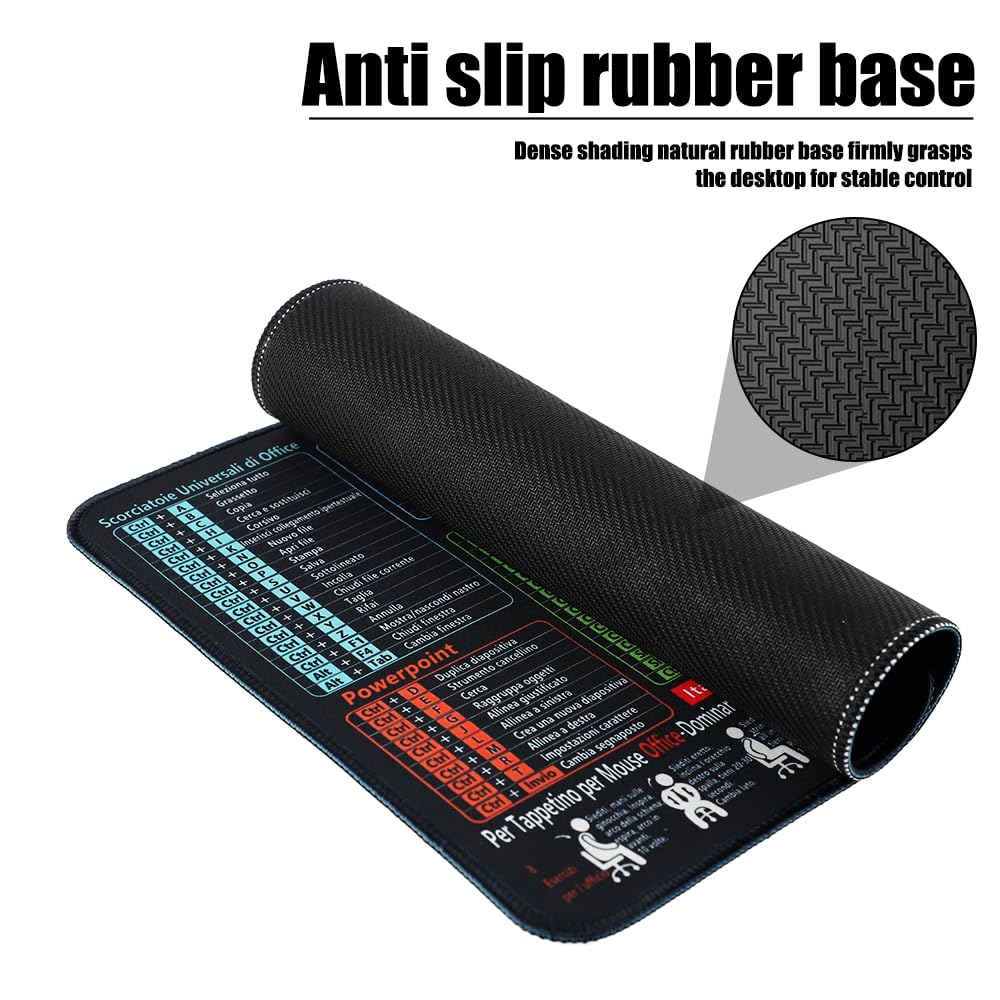 FEMONGY tappetino excel in italiano, 300 x 250 x 3 mm, tappetino mouse, mousepad, Design impermeabile più spesso, motivo combinazione tasti scelta rapida Excel/offce, Italiano