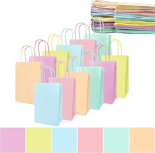 InJolly 30pcs Coloured Paper Party Bags with Handles, 13x8x21 cm Small