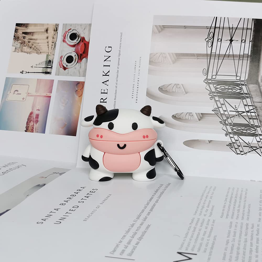 Compatible for Cow Airpods Case Pro 2019, Funny Men Women Cute Kawaii Cartoon 3D Silicone Fashion Cow Protective Skin Cover for Airpod Pro Case