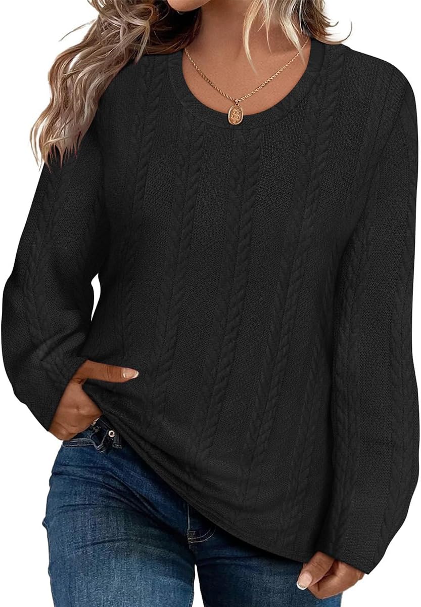 CARCOS Womens Plus Size Tops Fall Cable Knit Sweaters Long Sleeve Shirts Crewneck Lightweight Tunic Tops Winter XL-5XL