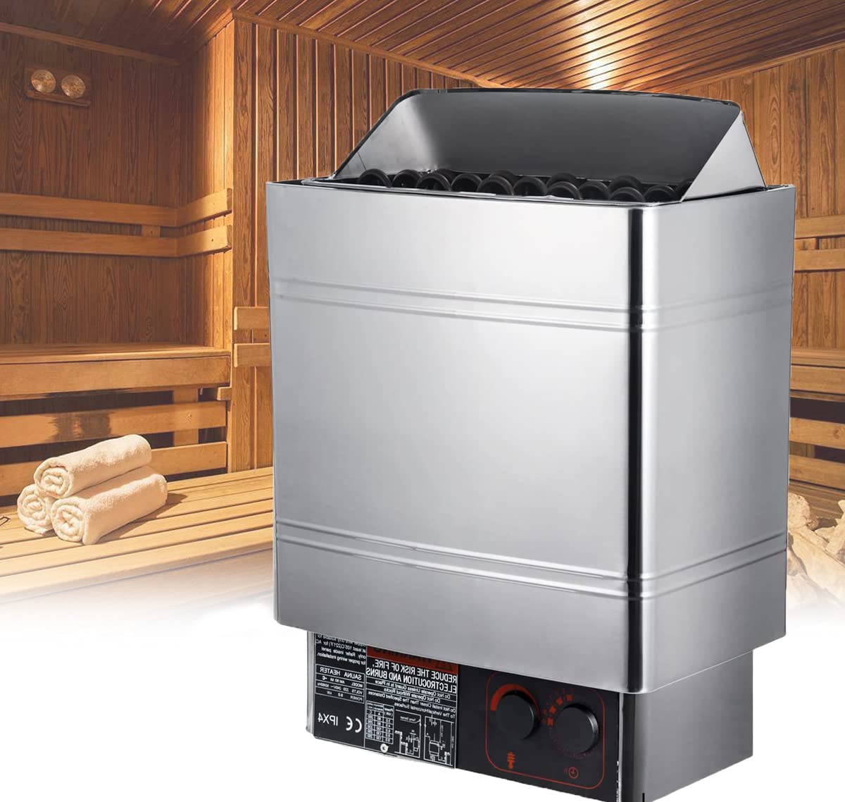 Chauffage de sauna domestique 3-9 kW - Poêle électrique pour sauna sec et humide - Contrôle interne - Poêle de spa intégré en acier inoxydable - Pour maison et hôtel de 2 à 15 m3 - 6,0 kW (3,0 kW)