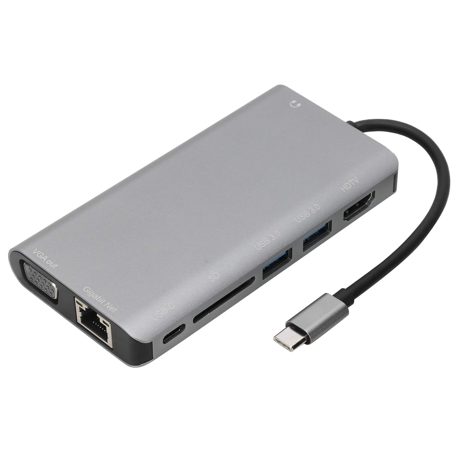 Hub 8 in 1 da tipo C a RJ45 VGA USB 3.0 Jack SD HDTV PD, hub multifunzione per laptop, adattatore in lega di alluminio con ricarica rapida, trasferimento dati ad alta velocità per