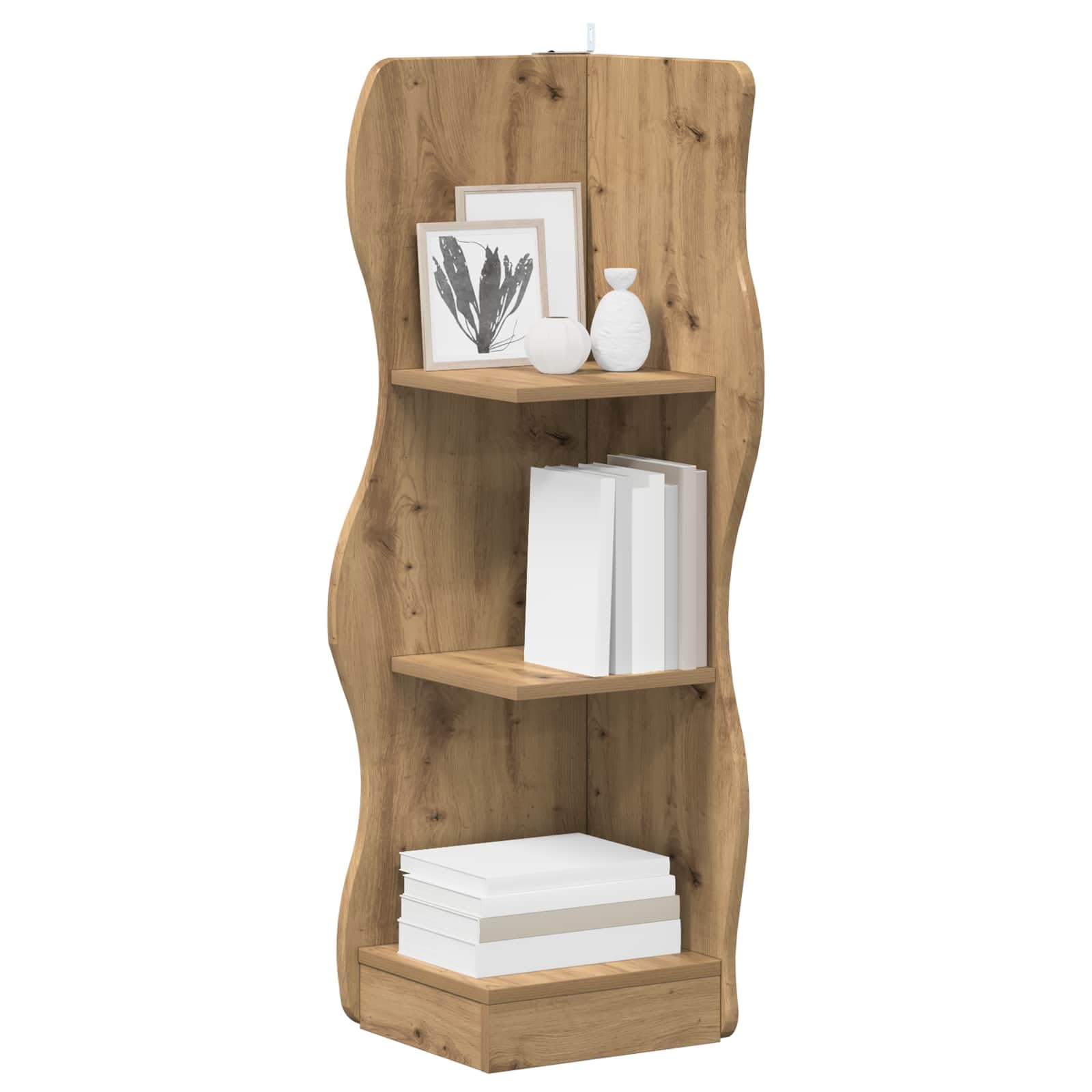 Scaffale angolare in rovere Artisan, 34 x 33 x 102 cm, con 2 ripiani, salvaspazio, per soggiorno, camera da letto, cucina, moderna scaffale da parete per riporre e decorare con stile