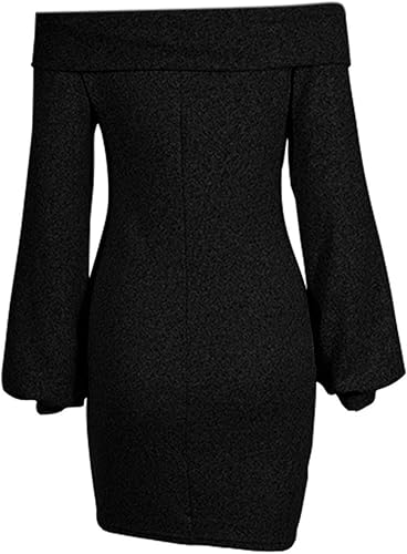 Miniatura 5 de olinase Vestido de punto de manga larga con hombros descubiertos, estilo bodycon elegante