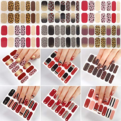 12 Sheets Leopard Print Nail Wraps Full Nail Polish Stickers Adhesive Nail Art Polish Strips Decals Nail Wraps for Women Girls Manicure Designs Sticker Nails Polish Strips with Nail Files